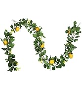 KWQBHW 6 Ft Artificial Lemon Garland, Spring Summer Fruit Garland Greenery Garland with Lemons an...