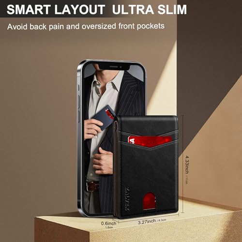 Image of Wallet for Men Slim RFID Blocking Leather Credit Card Holder Wallet for 14 Cards, Bifold Minimalist Thin Wallet with 2 ID Windows & Cash Slot, Front Pockt Carteras Para Hombres, Birthday Gifts for Men