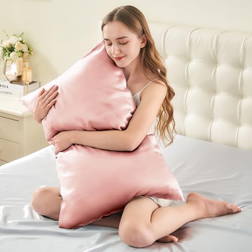 Image of INFIIXSO Body Pillow Cover with Zipper, Luxury Mulberry Silk Long Body Pillow Case 20x54 Inches, Ultra Smooth and Soft Cooling Body Pillow Pillowcase, Gift for Women, Men(Rose Pink)