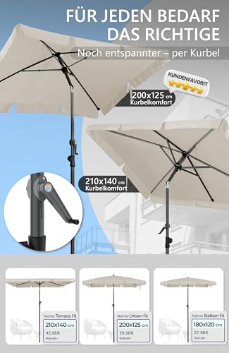 4smile Sonnenschirm Balkon 200 × 125 cm, Sonnenschirm rechteckig mit UPF 50+, 45° knickbar & höhenverstellbar, Balkonschirm inkl. Sonnenschirmhülle, Sonnenschutz Balkon in Beige 4