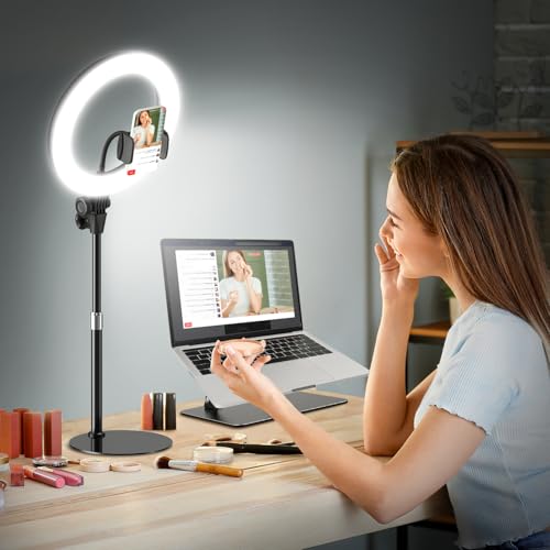 10'' Desk Ring Light with Stand – Zoom Lighting with Phone Holder for Computer・Video Calls・Conference – CRI95 LED Adjustable Circle Light, 10'' Large Lamp Head, Content Creator Friendly