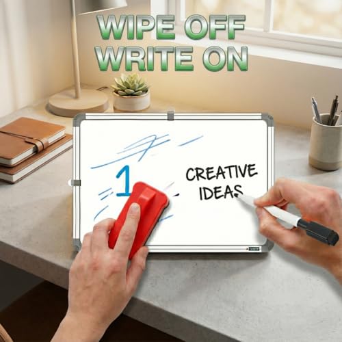 Image of 2 in 1 Learn N Write 1x1.5 Feet Slate for Kids | with Duster, Marker & 10 Pcs Chalk | Double Sided Front for Chalk & Reverse Dry Erase Marker Board with PVC Corners (41x30 cms)-(Green,White)