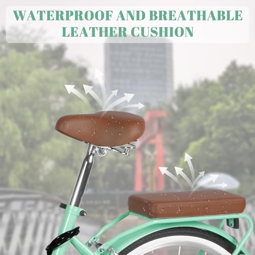 Foldable Beach Cruiser Bike for Women, 24/26 Inch Bikes for Women, 7 Speed Commute Bike with Basket Adult Bicycles for Women, Dual V-Brake and Adjustable Seat