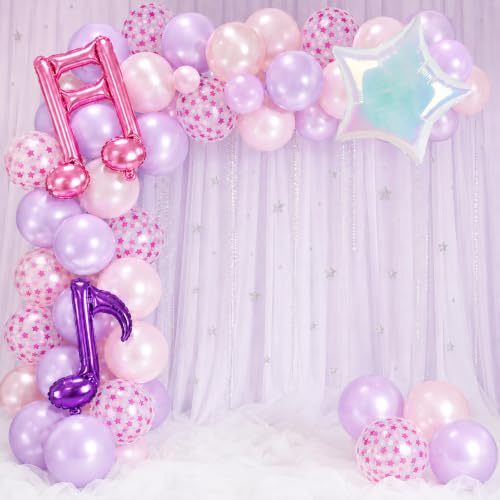 Image of Pink Purple Music Note Iridescent Star Balloons for Birthday Party Decor | Kpop Pearl Pastel Purple Pink Confetti Balloon for Girls Birthday Kpop Music Themed Korean Pop Karaoke Disco Party Decoration