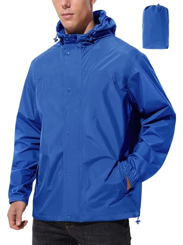 Image of UIQUR Mens Lightweight Rain Jacket Waterproof Windbreaker Packable Rain Coat with Hood for Golf Running Hiking Travel