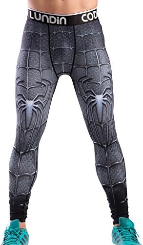 Red Plume® Men's Compression Elastic Tight Leggings Sport Spider Printing Pants (L, Black)