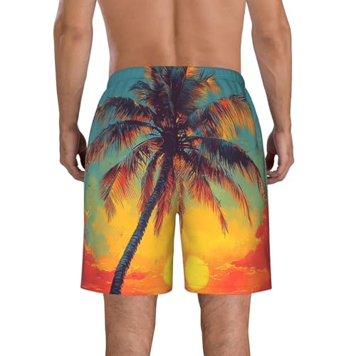 Men's Swim Trunks Quick Dry Board Shorts Beach Bathing Suits - Hawaii Tropical Palm Tree Retro3
