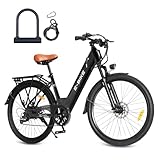 Axiniu Electric Bike for Adults - 26'' Step-Thru Electric Bicycle with 500W Brushless Motor, 36V 13Ah Removable Battery Up to 30Miles (Pedal-assist1), Max 22Mph, City Commuter Ebikes, Black