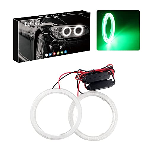Grandview LED COBイカリング60連70ミリメートルヘッドランプグリーン緑カバー付き安定器付きエンジェルアイ2個セット車用ライト(アップグレード版)