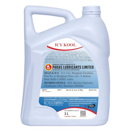 Image of PALCO Icy Kool Radiator Coolant for Car 3 Litre (Pack of 1), Advanced Low Freezing Point Antifreeze Green Concentrate Coolant for Engine