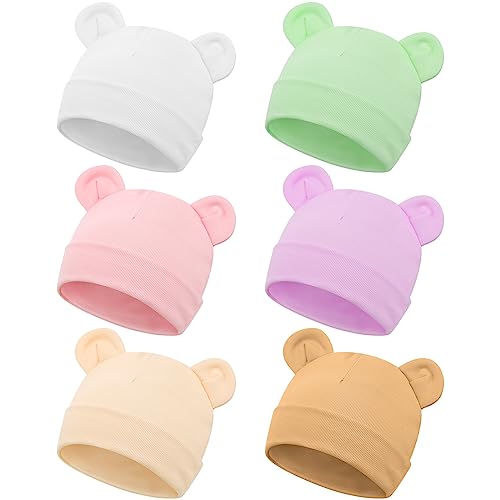 Image of Toulite 6 Pcs Preemie Hats Cotton Preemie Beanies Baby Caps Cute Beanie Bear Ears Hospital Cap for Premature Baby Boys Girls