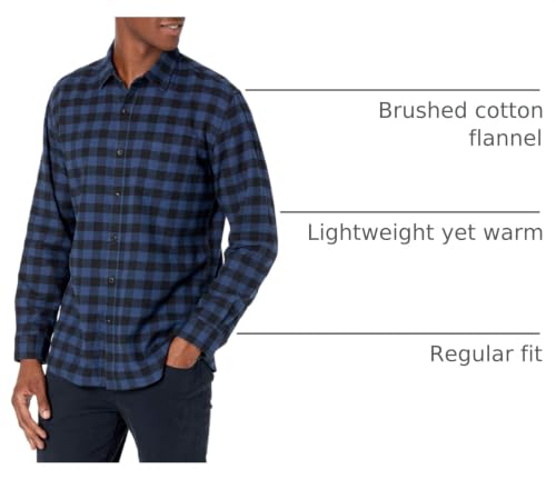 Image of Amazon Essentials Men's Regular Fit Long-Sleeve Flannel Shirt, Soft Brushed Cotton, Lightweight yet Warm