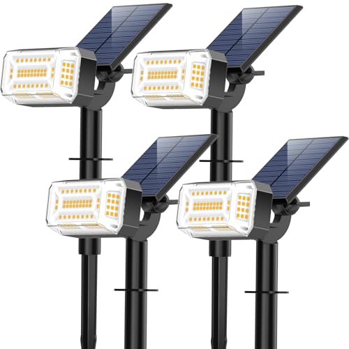 WENATY Solar Spot Lights Outdoor, 102 LED Solar Garden Yard Spotlight Waterproof Landscape Flood Powered Lights with Adjustable Light & Panel, 4 Lighting Modes for Pathway Driveway, 4 Pack(Warm White)