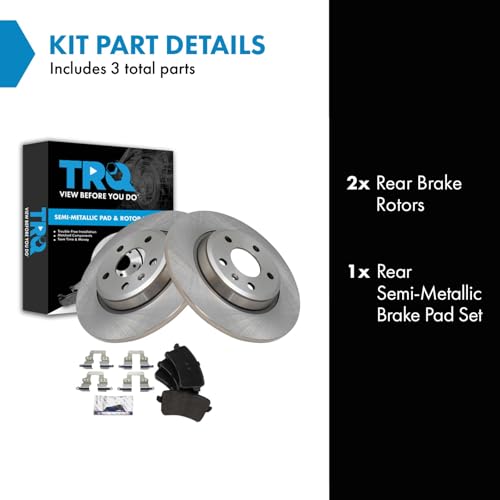 Image of TRQ Rear Brake Pad and Rotor Set Semi Metallic Solid Rotors | For 2009-2016 Audi A4 A4 Quattro 2010-2014 A5 2008-2017 A5 Quattro 2013-2016 allroad 2009-2017 Q5