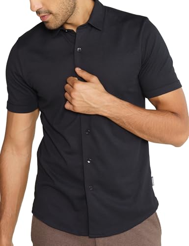 Image of DaMENSCH Men's Constant All-Degree Half Sleeve Regular fit Shirt, Pique Textured, Thermoregulating Cotton Blend, Recycled Fabric Shirts Stylish