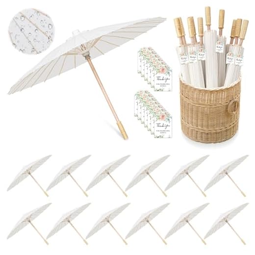 Elegant White Paper Umbrella Set for Weddings