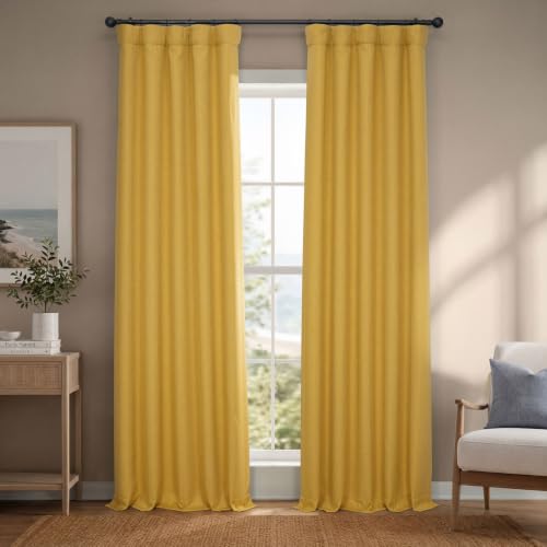 Image of HPD Half Price Drapes - Faux Linen Curtains for Living Room (1 Panel) - 50W X 96L - Textured Room Darkening Curtains for Bedroom 96 Inches Long - Drapes for Home Decor, Graphic Gold