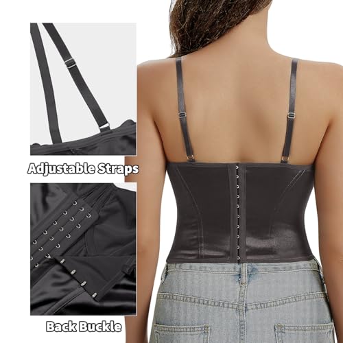 Image of Lace Corset Tops for Women Sexy Going Out Bustier Top Sleeveless Adjustable Straps Crop Tops with Back Hooks