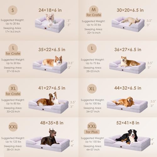 Image of EHEYCIGA Orthopedic Dog Bed for Medium Dogs, Waterproof Memory Foam Medium Pet Beds with Sides, Non-Slip Bottom and Egg-Crate Foam Dog Couch Bed with Washable Removable Cover, Lilac
