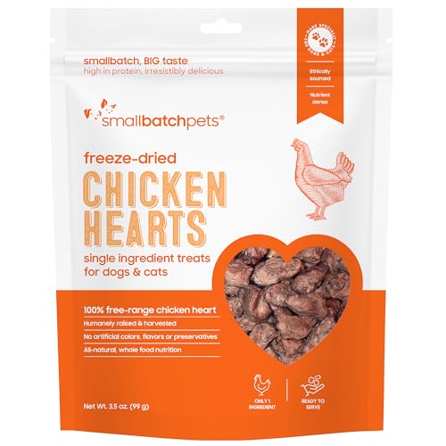 smallbatch Pets Premium Freeze-Dried Chicken Heart Treats for Dogs and Cats, 3.5 oz, Made and Sourced in The USA, Single Ingredient, Humanely Raised Meat, No Preservatives or Anything Artificial Ever