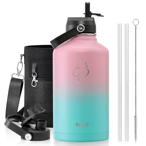 Image of BUZIO 64 oz Insulated Stainless Steel Water Bottle with Dust-proof Lids