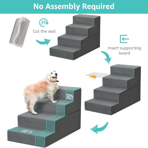 Image of YENING Large Dog Stairs for High Beds - 24 Inches Tall Extra Wide Pet Steps for Large Dogs to Get on Bed 4 Deep Step for Couch