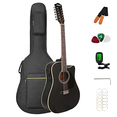 JANEROCK 12 string Guitar 12 String Acoustic-Electric Guitar,Cutaway Guitar,Bundle with Gig...