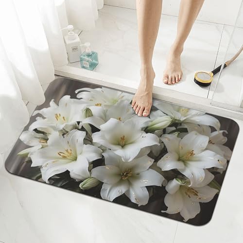 Tapis de bain en pierre motif lys blancs 60x40 cm - 5