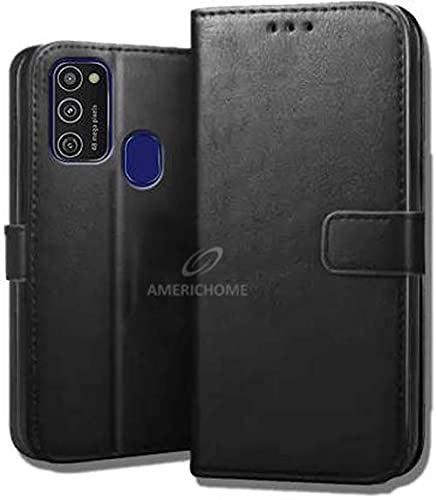 Image of Inside Rubber TPU with Card Pockets Magnetic Closure Protection Compatible with Samsung Galaxy M30s, SM-M307FZGHINS (Black)