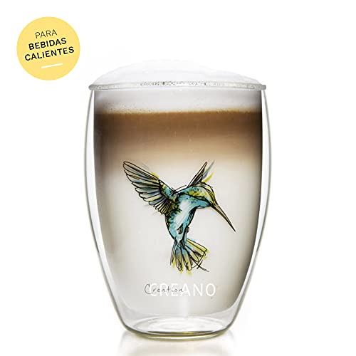 Vaso Térmico Hummi, Vaso de Té de Doble Pared, Vaso con Impresión Pajaro, Café con Leche, Taza Térmica Colibri | 250ml en Caja de Regalo, Azul - Imagen 6