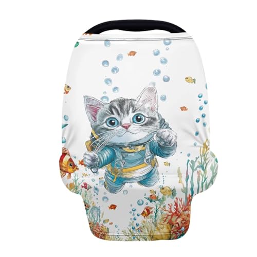 Image of Cat Car Seat Canopy Breastfeeding Cover - Multi Use Baby Stroller and Carseat Cover, All Weather Breastfeeding Covers, Boys and Girls Shower Gifts