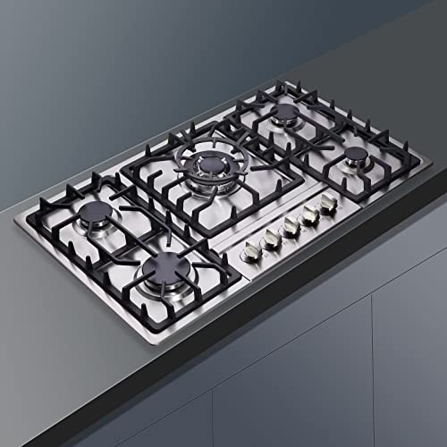 34 Inch Gas Cooktop Stainless Steel Built-In 5 Burners Gas Stovetop Lpg/Ng Convertible Gas Stove Top Dual Fuel Gas Hob Dm5808 #TOP5
