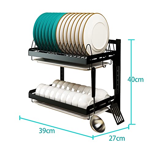 Supfirm Wall Mounted Stainless Steel Dish Drying Rack Fruit Vegetable Storage Basket with Drainboard and Hanging Chopsticks Cage Knife Holder Kitchen Supplies Shelf Utensils Organizer (2-Tier) by Supfirm - Image 7