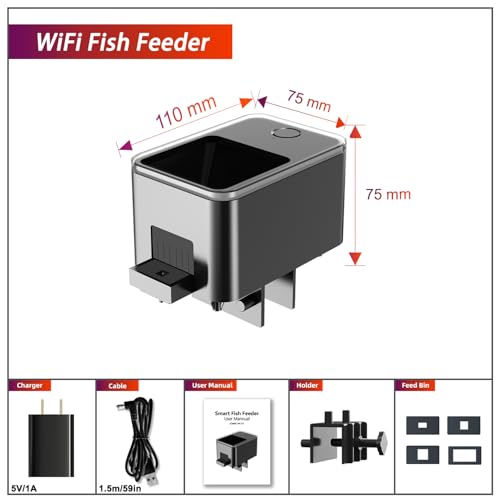 GEZIEKID WiFi Automatic Fish Feeder for Aquarium, Food Dispenser for Fish Tank with App Control, USB Powered Suitable for Small Tank Pelleted Food Black - Thumbnail 6