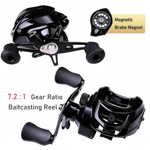 Reel Baitcasting Metal + Nylon SylvanFlux SDL04 7.2:1 Alta Velocidad, Doble Freno Magnético, Drag 8kg, Para Mano Izquierda miniatura 2