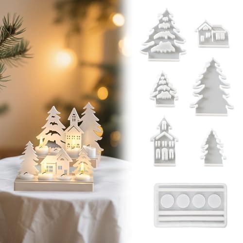 【Forme raffinate】: questo stampo in gesso siliconico per colata presenta case realistiche con porte e finestre ritagliate, oltre a alberi di Natale di varie forme, che incarnano il caldo spirito natalizio. Usa questi stampi per candele per creare decorazioni natalizie uniche, perfette per realizzare candelabri natalizi.