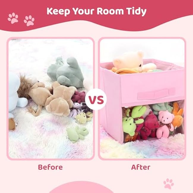 6 PCS Clear Cube Storage Bins, 10.5 x 10.5 x 11 Inches Foldable Storage Cubes, Cube Storage Cases with Handle Design, Non-Woven Cloth Organizers for Clothes, Toys, Books