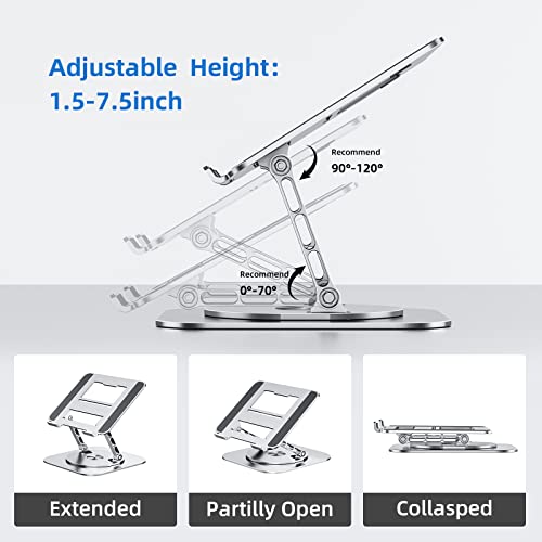 Mchose Adjustable Laptop Stand For Desk, Ergonomic Laptop Riser With 360° Rotating Base, Foldable Notebook Computer Holder Stand Compatible With Macbook Air Pro, Dell Xps, More 10-17" Laptops, Silver #TOP2