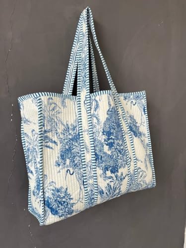 Image of Women's 100% Cotton Lightweight Shoulder Tote Bag with Interior Poeckt Casual Handbag for Women