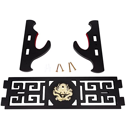 Fclieng Katana Display Stand Weapon Stands, Velvet Padded Sword Holder Wall Mount Wakizashi Samurai Sword Rack Dragon Logo (1 Tier)
