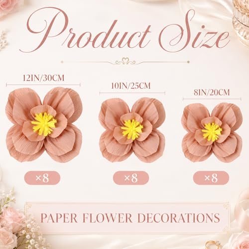 Image of Cholemy 24 Pcs Tissue Paper Flowers, Crepe Paper Flowers Decorations 8 inch 10 inch 12 inch for Wedding Party Baby Bridal Shower Carnival Party Birthday Nursery Wall Decor (Dusty Pink)