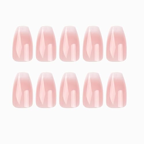 Miniatura 4 de WAFOLOZE Uñas postizas medianas a presión, uñas postizas brillantes con diseño de ataúd rosa y blanco, diseños de prensa, uñas acrílicas a presión,