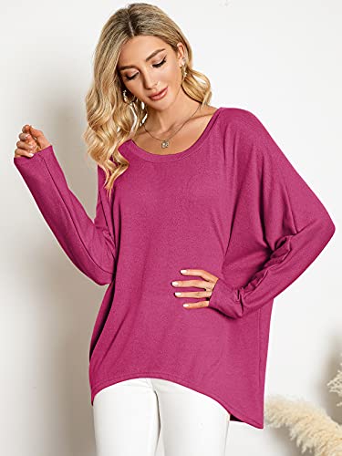 Image of ZANZEA Women's Off The Shoulder Batwing Tops Casual Loose Oversized Tshirts Long Sleeve Fall Pullover Sweater Tops