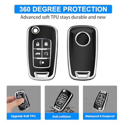 Image of QBUC for Chevy Key Fob Cover with Keychain Fit for Chevrolet Equinox Buick Camaro Cruze Malibu Impala Sonic Full Protection (Silver /Black)