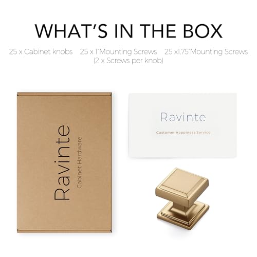 Image of Ravinte 25 Pack Champagne Bronze Square Kitchen Cabinet Knobs,Zinc Solid Drawer Pulls,Farmouse Cabinet Handles for Cupboard, Dresser, Closet and Bathroom, Modern Cabinet Hardware for Cabinets