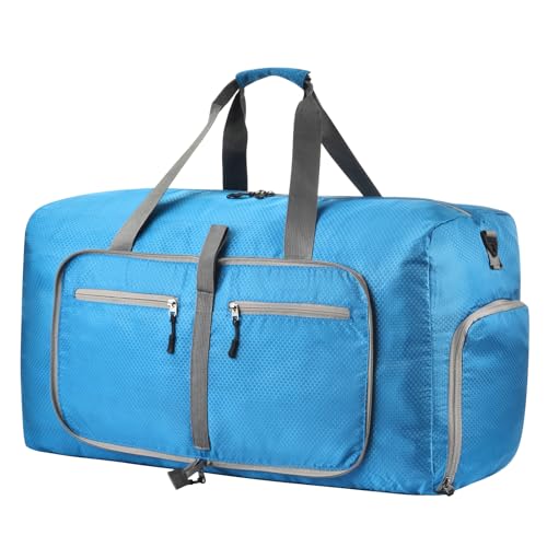 Dimayar Travel Duffle Bag for Men Women - Foldable Duffel Bag with Shoes Compartment - Overnight Bags Waterproof & Tear Resistant(85L,Light Blue)