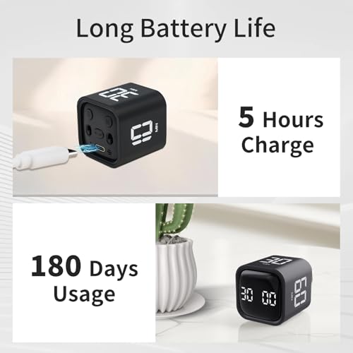 Productivity Timer Flip Gravity Sensor Cube Timer Countdown & Countup,Mute & Vibrate & Sound,5/10/30/60min & Custom Timing, Perfect for ADHD,Work,Learning,Kitchen Cooking (1Black) - Image 7