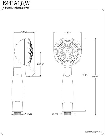 Kingston K411AW Kaiser 4-Function Hand Shower, White/Gray image 5
