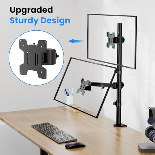 Image of Dyazo Single Monitor Desk Mount Stand | Height Adjustable Fully Articulating Arm for 13-32 Inch Screens | VESA 75x75 /100x100 Compatible | Tilt & Rotate Monitor Holder with C-Clamp /Grommet Base (Black)