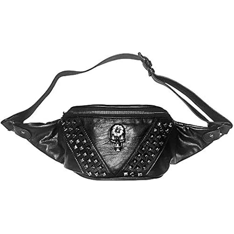 Mens Women Steam Punk Gothic Leather Skull Sling Bag Purse Wallet Crossbody Shoulder Waist Bag Pouch Black, Black Cover